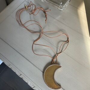 Gold Crescent Moon Pendant Necklace Tory Burch Long